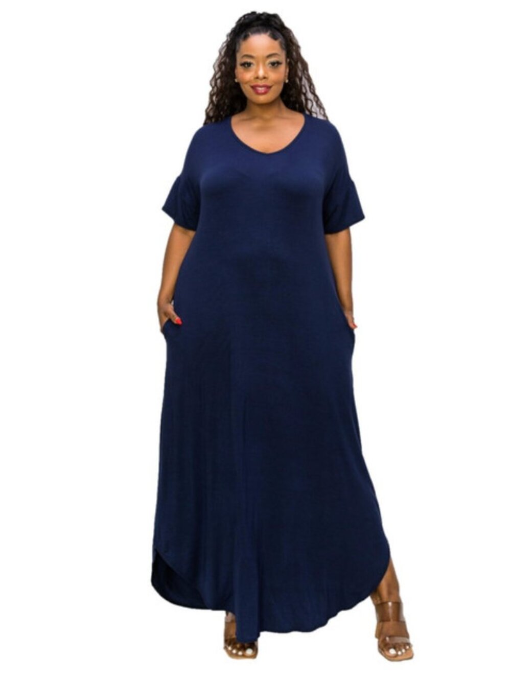 LIVD Short Sleeve Maxi Dress - Blue - 3X